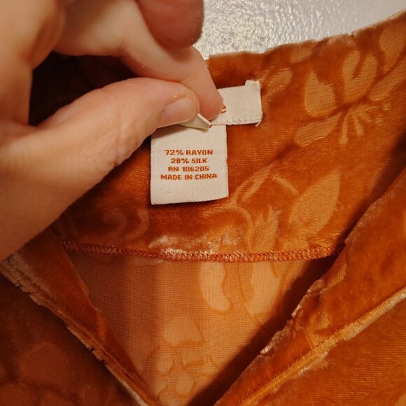 Sundance Large Burnt Orange Burnout Velvet Tunic Top Flower Lagenlook Silk Blend - Picture 4 of 5